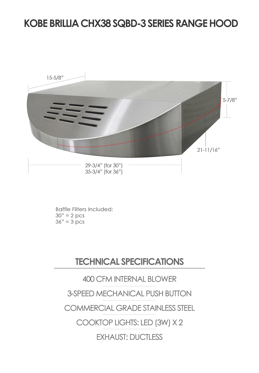 CHX38 Ductless Under Cabinet Hood